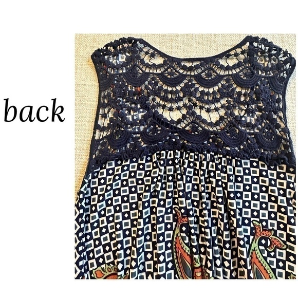 WEST K Sleeveless Asymmetrical Lace Dress Tunic Top Navy Boho Paisley Women’s S - Picture 7 of 12